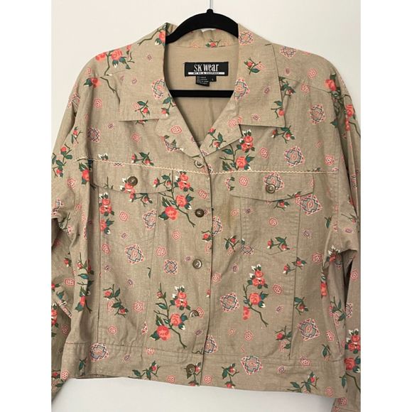SK Wear Vintage Dainty Floral Neutral Jacket Women's Size Large No Wear A122 - Picture 9 of 13